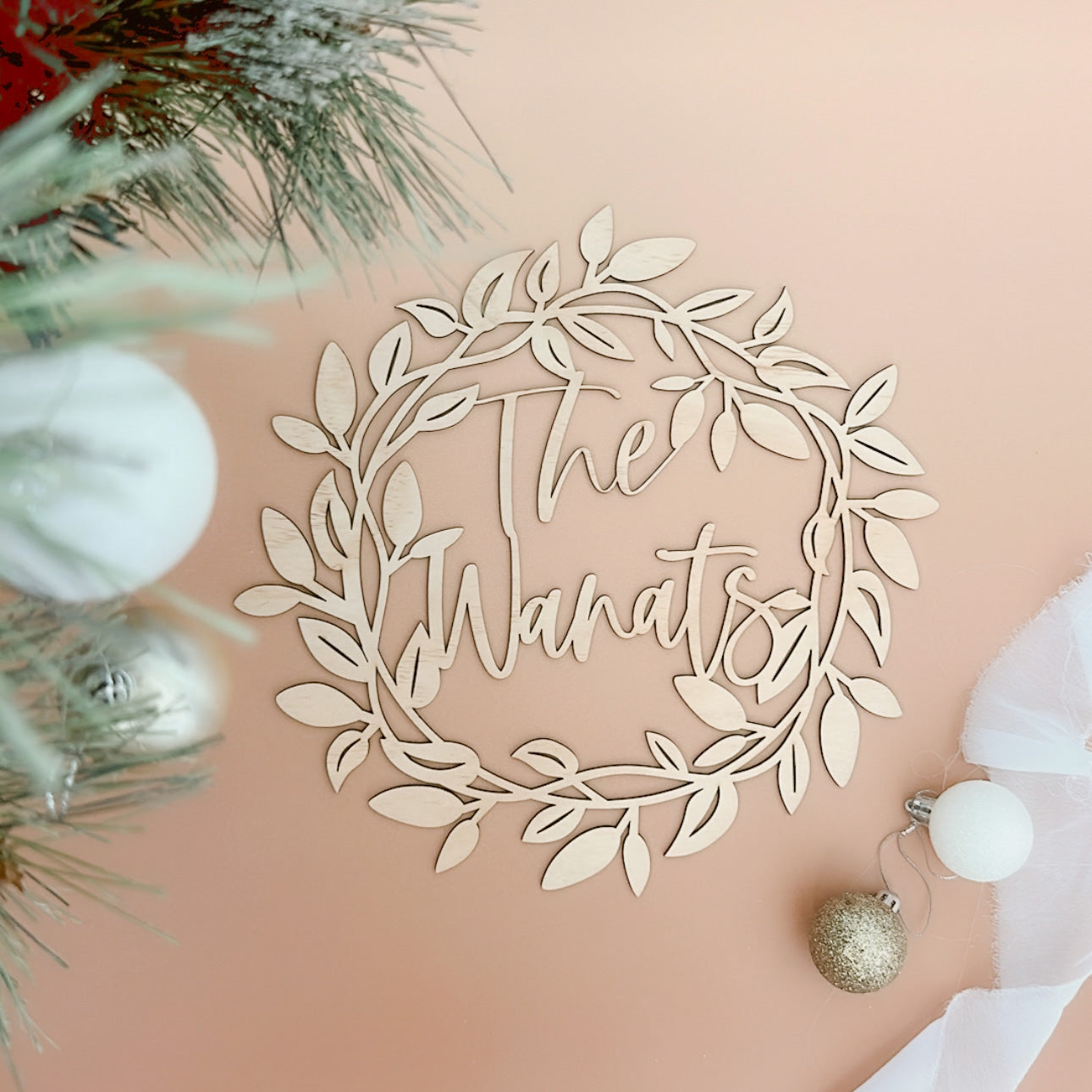 Wooden Christmas Family Wreath