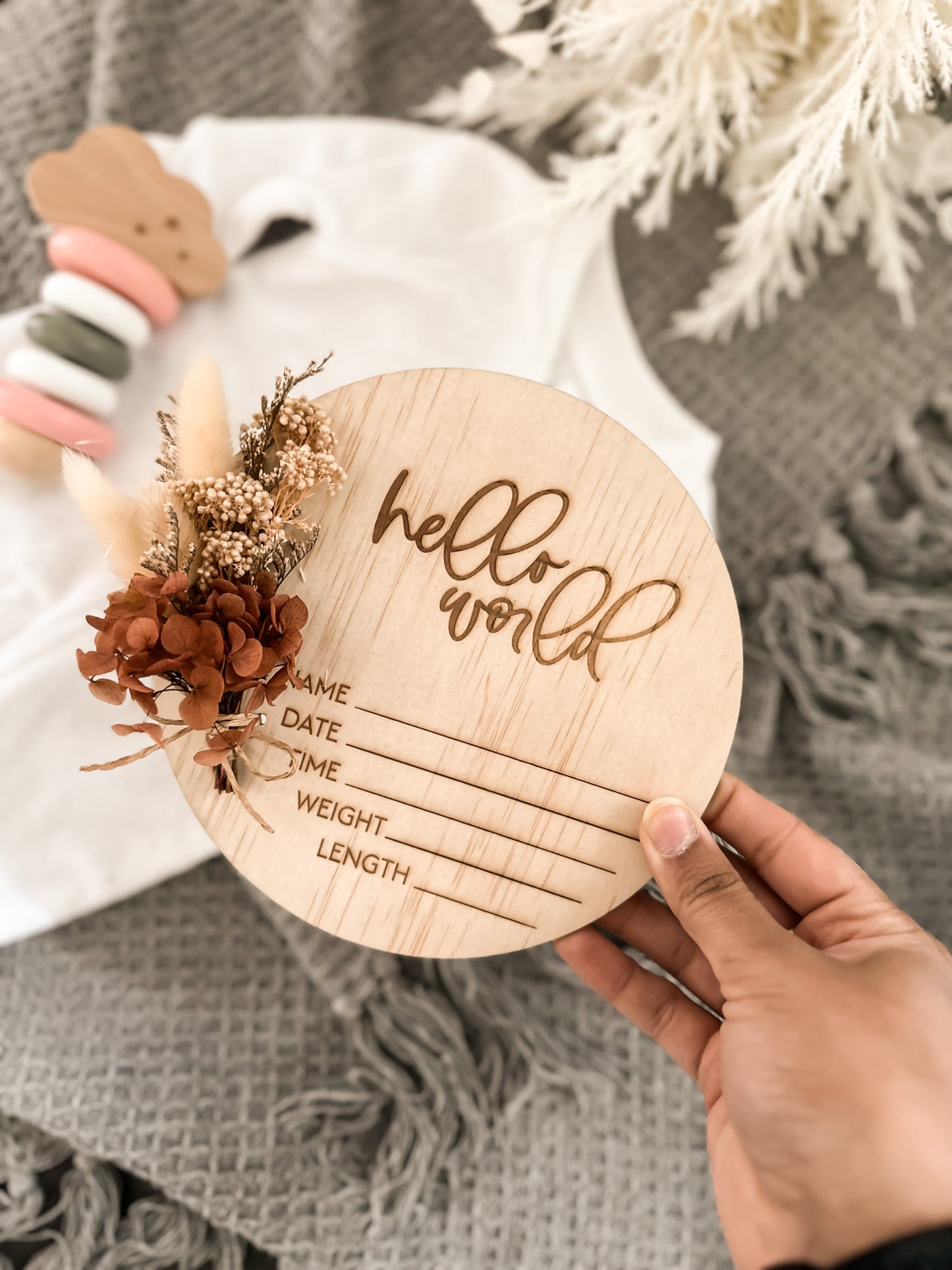 Dried Floral Birth announcement plaque