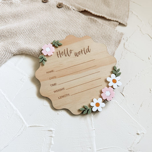 Floral Crown Birth Announcement Plaque